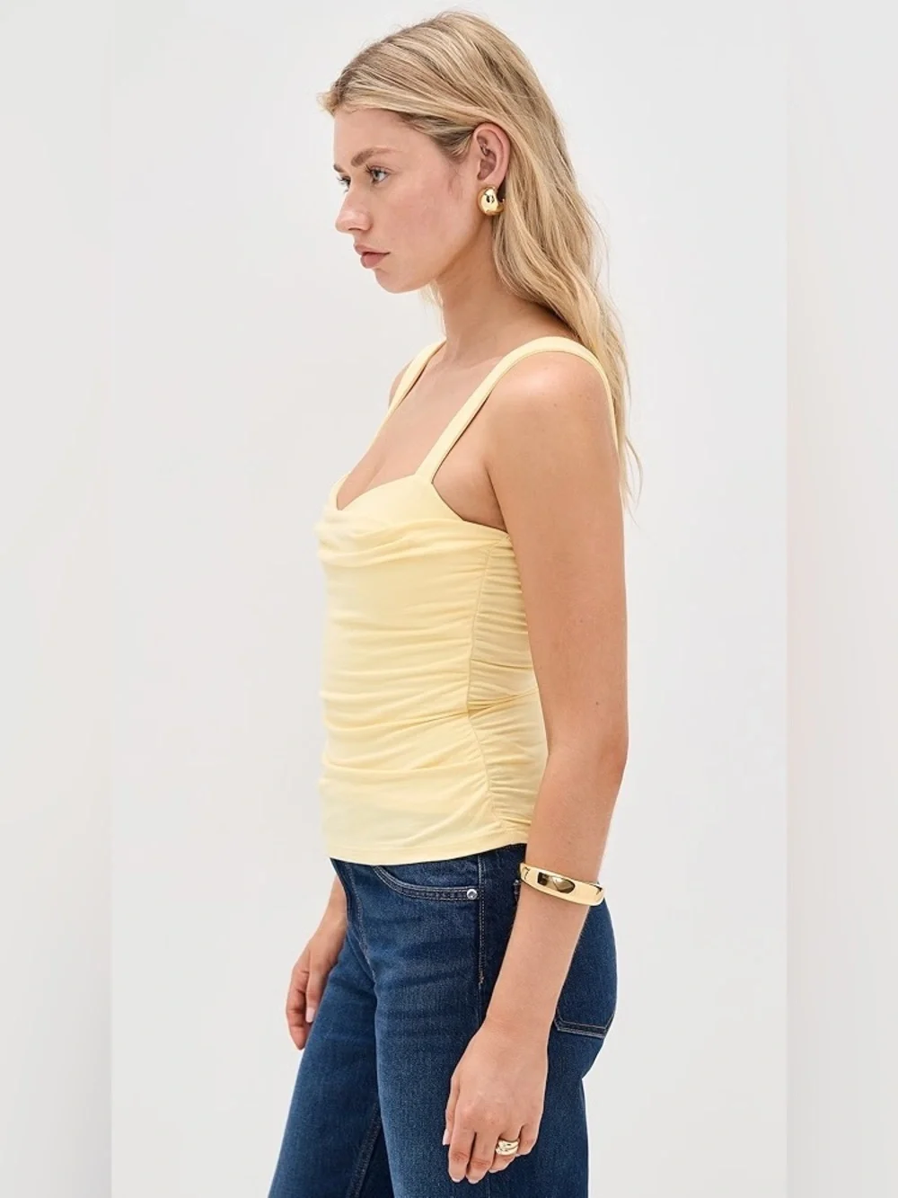 new Reformation Trish layered sweetheart neckline knit tank top in Pineapple - Picture 3 of 11